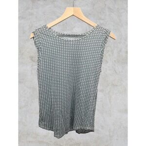 Ann Taylor LOFT Linen Tank Top Womens Small Black White Geometric Shell